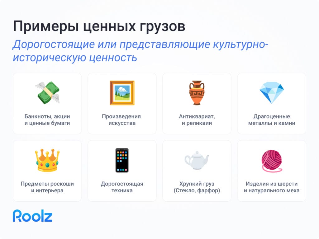 Примеры ценных грузов