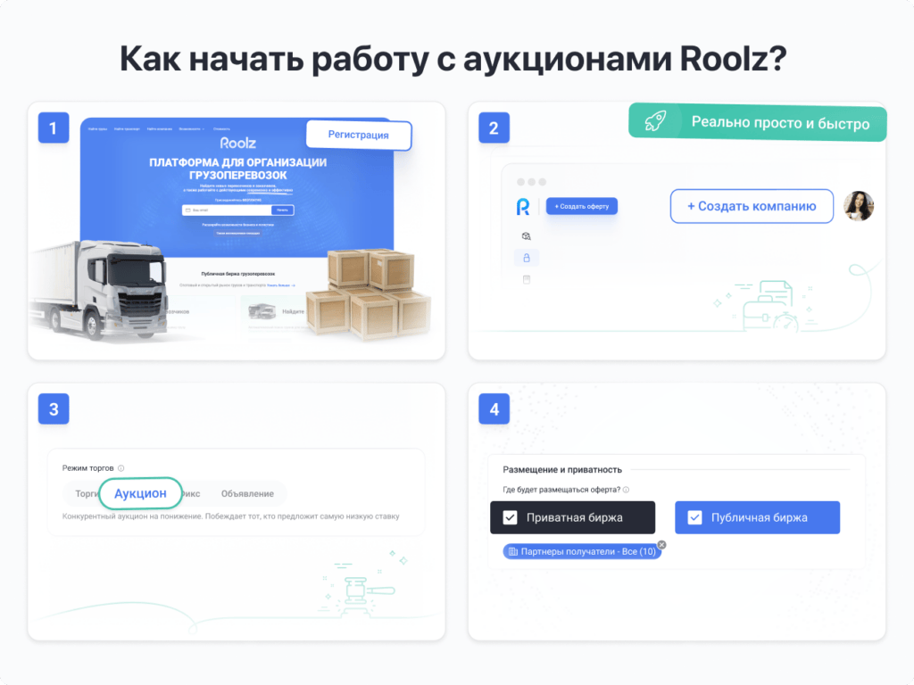 Пошаговая инструкция по созданию аукциона в грузоперевозках на платформе Roolz